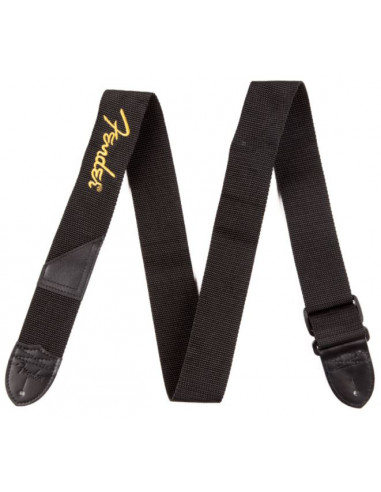 FENDER BLACK POLYESTER LOGO STRAPS Black Poly Strap w/ Yellow Fender® Logo