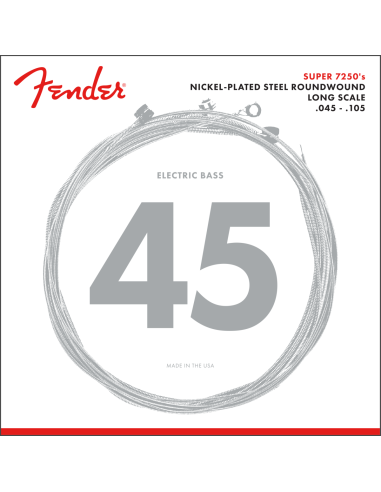 FENDER 7250 Bass Strings, Nickel Plated Steel, Long Scale, 7250M .045-.105 Gauges