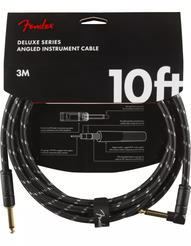 Fender Deluxe Series Instrument Cable, Straight/Angle, 10 Black Tweed