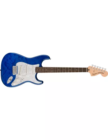 SQUIER FSR Affinity Series Stratocaster QMT, Laurel Fingerboard, White Pearloid Pickguard, Sapphire Blue Transparent