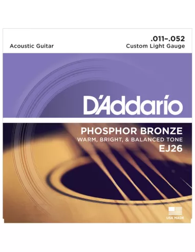 D’Addario EJ26 per chitarra acustica in bronzo fosforoso, Custom Light, 11-52