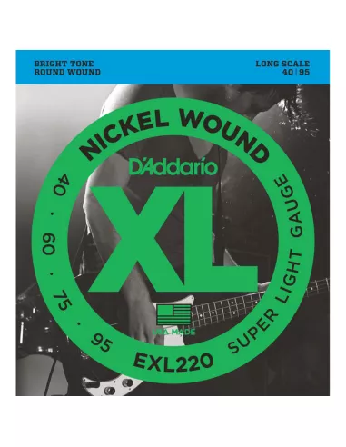 D'ADDARIO EXL220 per basso, Nickel Wound, Super Light, 40-95, Long Scale