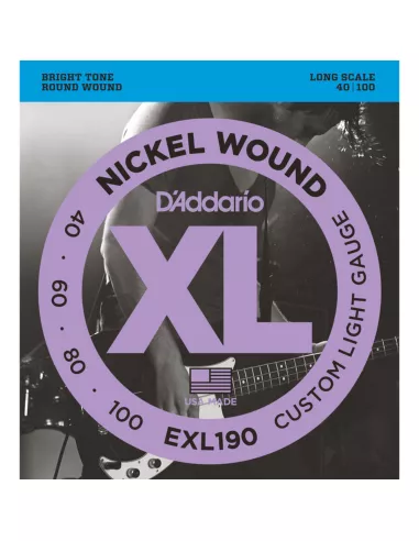 D’Addario EXL190 per basso, Nickel Wound, Custom Light, 40-100, Long Scale