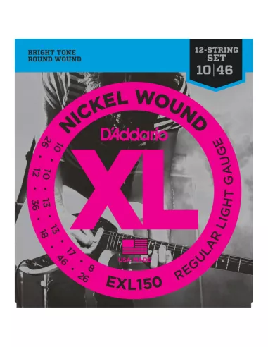 D’Addario EXL150 per chitarra elettrica, 12 corde, Nickel Wound, Regular Light, 10-46