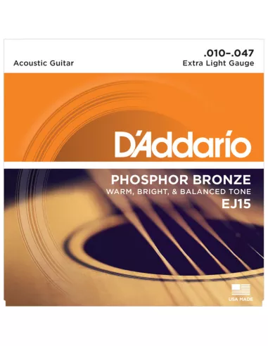 D’Addario EJ15 per chitarra acustica, in bronzo fosforoso, Extra Light, 10-47