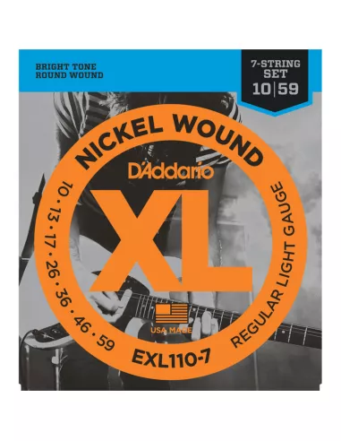 D’Addario EXL110-7 per chitarra elettrica, 7 corde, Nickel Wound, Regular Light, 10-59
