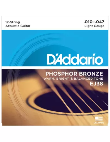 D’Addario EJ38 in bronzo per chitarra acustica, 12 corde, Light, 10-47