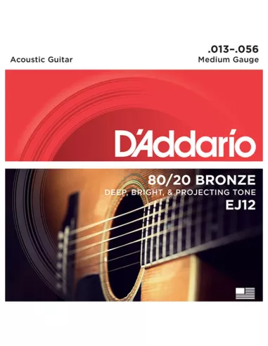 D’Addario EJ12 per chitarra acustica, rivestimento in bronzo 80/12, Medium, 13-56
