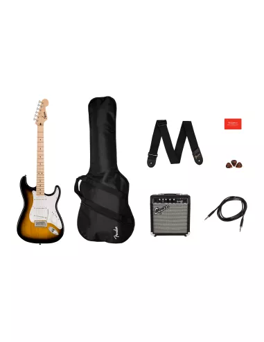 Squier Sonic Stratocaster Pack, Maple Fingerboard, 2-Color Sunburst, Gig Bag, 10G