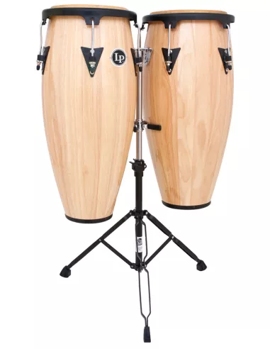 LP Aspire Wood Congas 11" & 12" Set with Double Stand, Natural/Black  LPA647-AW
