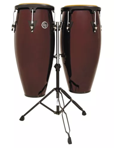 LP Aspire Wood Congas 11" & 12" Set with Double Stand, Dark Wood/Black  LPA647-DW