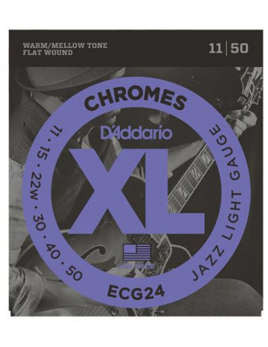 D'ADDARIO ECG24 Chromes per chitarra elettrica, Flat Wound, Jazz Light, 11-50