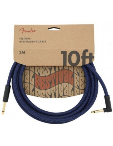 Fender Pure Hemp 10ft Angled Instrument Cable Blue Dream