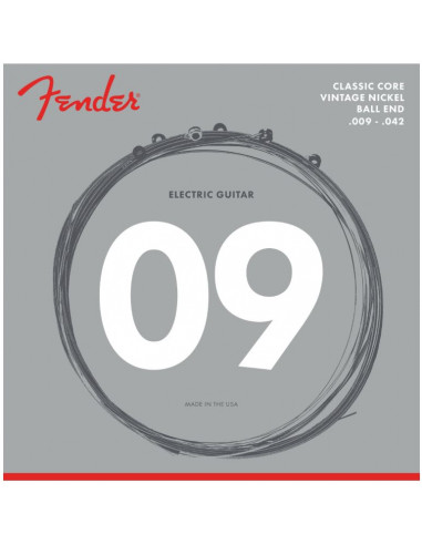 FENDER Classic Core Electric Guitar Strings, 155L, Vintage Nickel, Ball Ends (.009-.042)